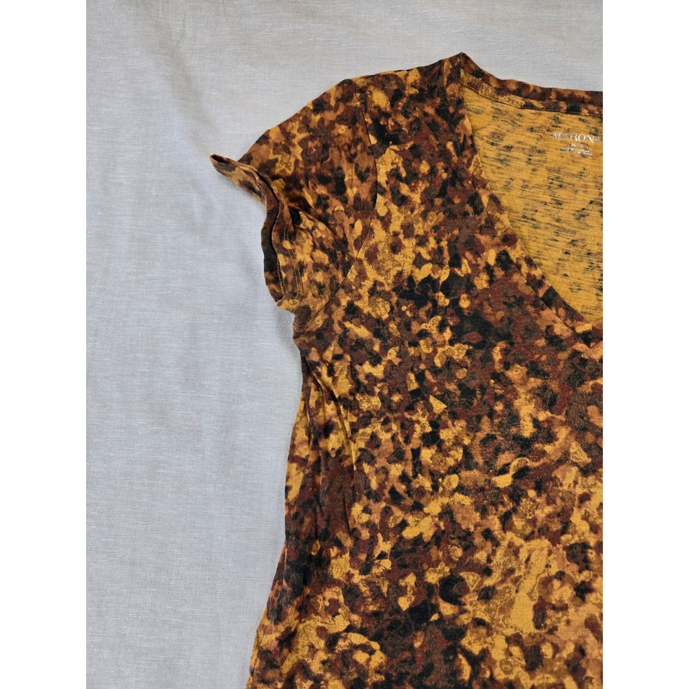 Merona Womens Leopard Animal Print V-Neck Short Sleeve Cotton T-Shirt Mustard M - Picture 7 of 10